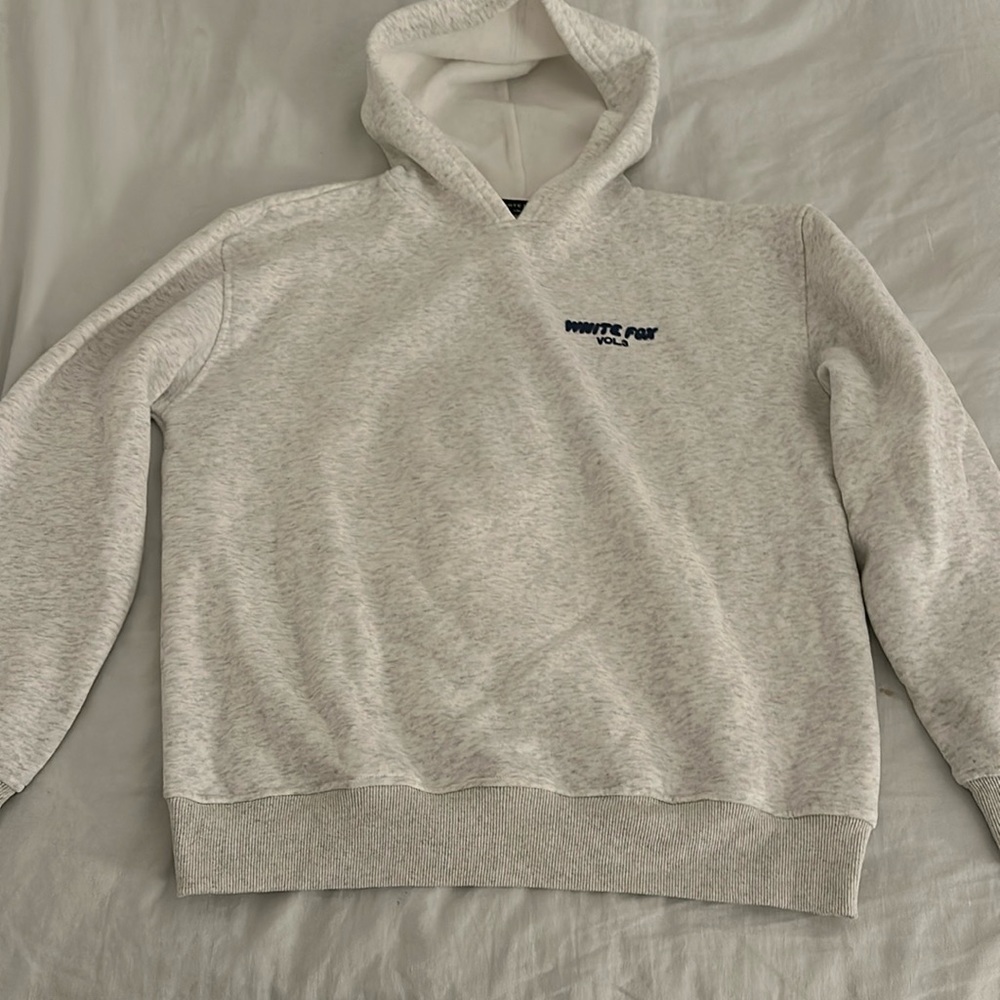 light grey white fox hoodie size s/m women’s